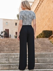 Sosandar Black Wide Leg Tie Waist Trousers - Image 3 of 5