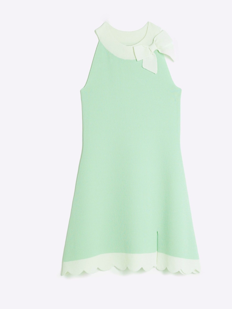 River Island Green Girls Bow Scallop Hem Dress - Image 1 of 4