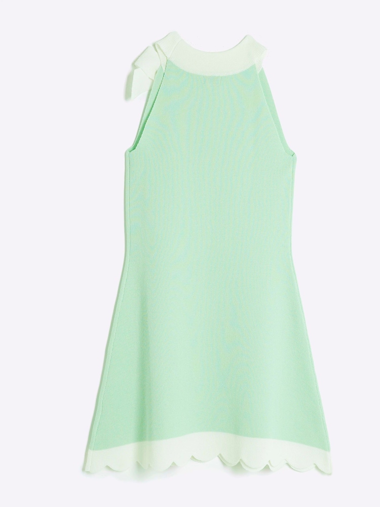 River Island Green Girls Bow Scallop Hem Dress - Image 2 of 4