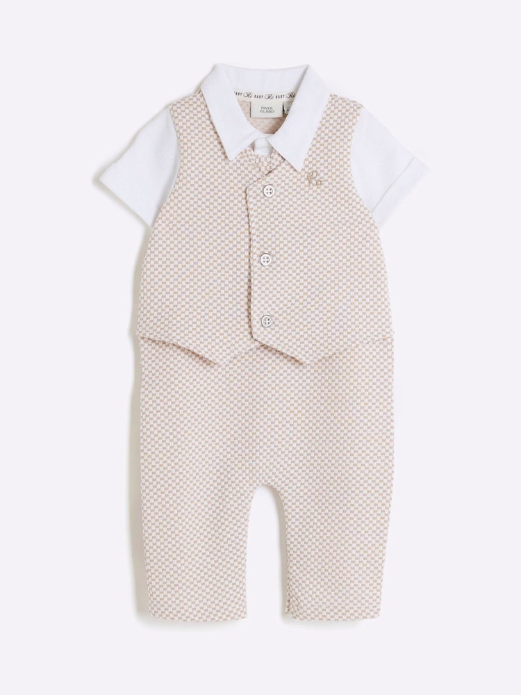 River Island Natural Baby Boys Waistcoat Romper Set - Image 1 of 4