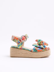 River Island Natural Girls Multi Colour Printed Wedge Sandals - Image 1 of 5