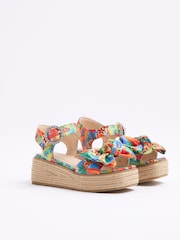 River Island Natural Girls Multi Colour Printed Wedge Sandals - Image 2 of 5