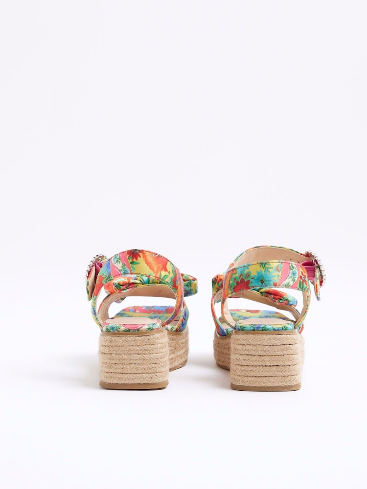 River Island Natural Girls Multi Colour Printed Wedge Sandals - Image 4 of 5