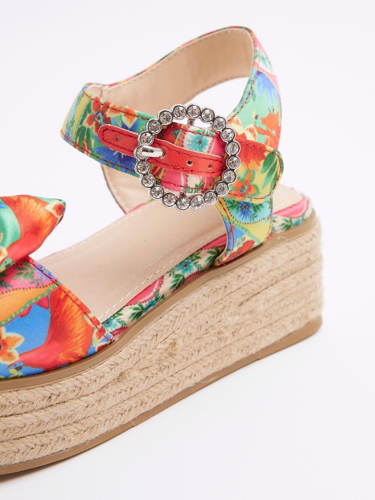 River Island Natural Girls Multi Colour Printed Wedge Sandals - Image 5 of 5