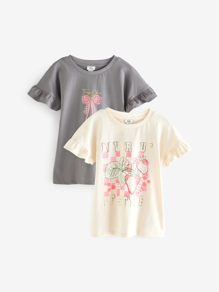 River Island Girls 100% Cotton Frill T-Shirts 2 Pack - Bild 1 von 3