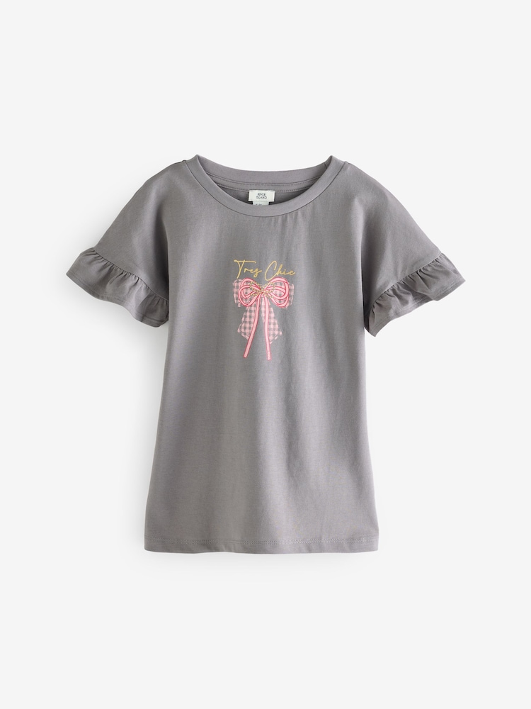 River Island Girls 100% Cotton Frill T-Shirts 2 Pack - Bild 3 von 3