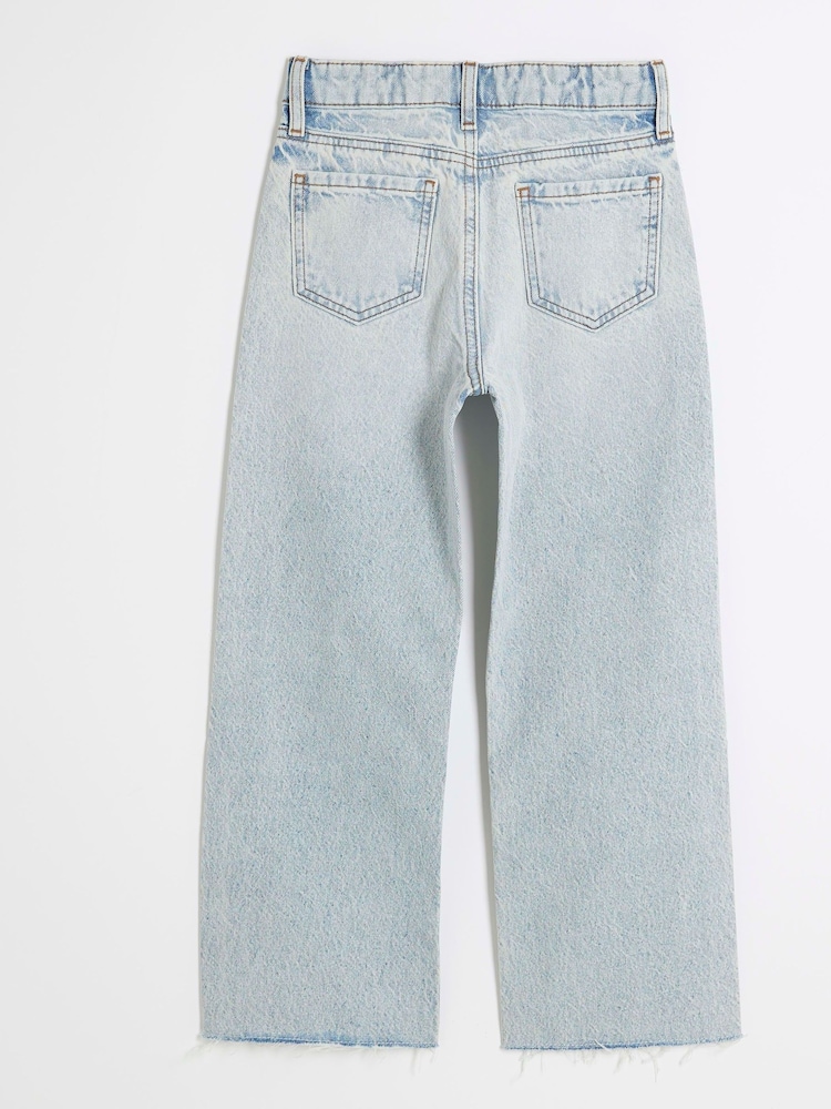 River Island Blue Girls 100% Cotton Denim Ripped Straight Jeans - Image 2 of 4