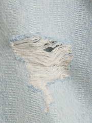 River Island Blue Girls 100% Cotton Denim Ripped Straight Jeans - Image 4 of 4