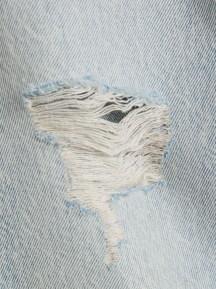 River Island Blue Girls 100% Cotton Denim Ripped Straight Jeans - Image 4 of 4