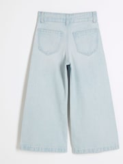River Island Blue Girls Denim 100% Cotton Cropped Wide Leg Jeans - Image 2 of 4