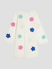 River Island Cream Girls Crochet Flower Dress - Image 1 of 4