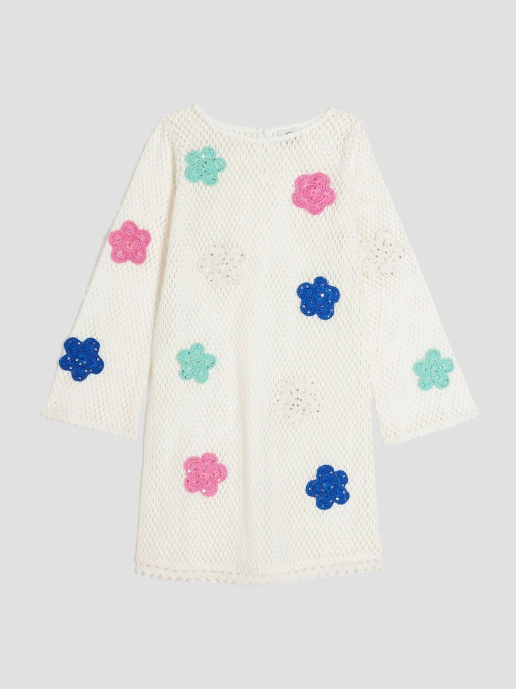 River Island Cream Girls Crochet Flower Dress - Image 1 of 4 River Island Cream Girls Crochet Flower Dress - Image 1 of 4