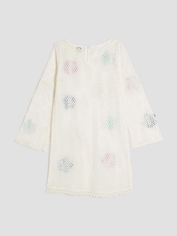 River Island Cream Girls Crochet Flower Dress - Image 2 of 4