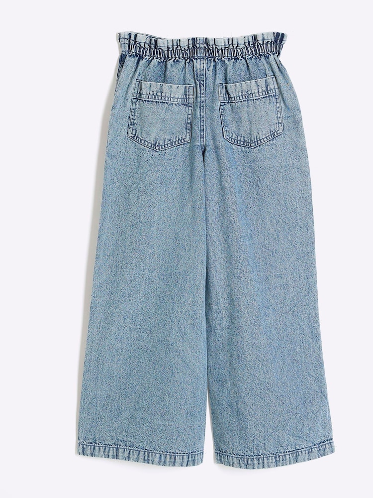River Island Blue Girls 100% Cotton Denim Wide Leg Jeans - Image 2 of 4