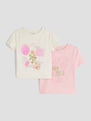 River Island Girls Postcard Print 100% Cotton T-Shirts 2 Pack - Bild 1 von 4