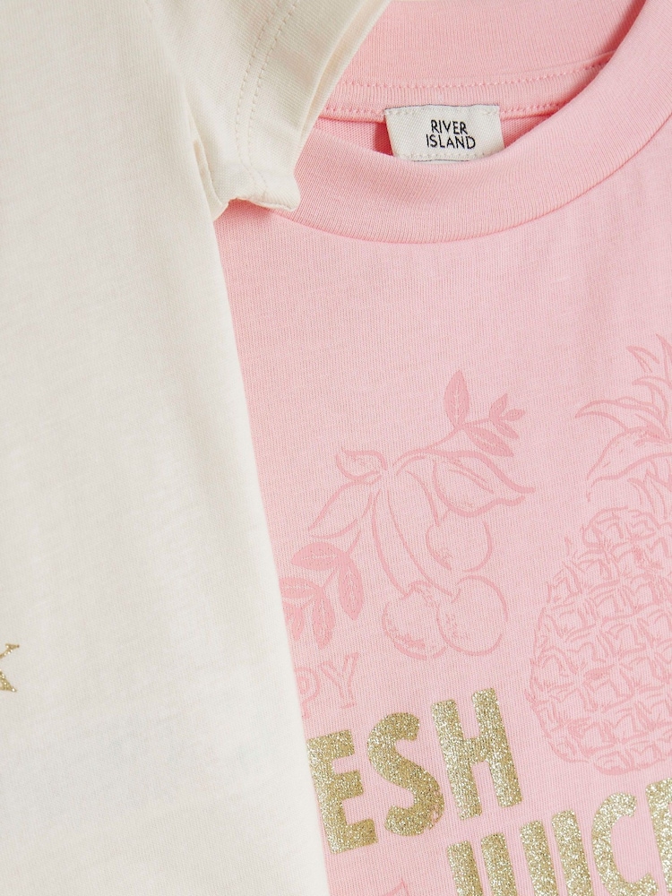 River Island Girls Postcard Print 100% Cotton T-Shirts 2 Pack - Bild 4 von 4