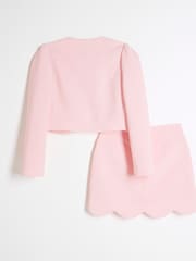 River Island Pink Girls Scallop Jacket and Skirt Set - Image 2 of 5