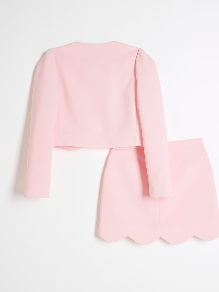 River Island Pink Girls Scallop Jacket and Skirt Set - Image 2 of 5