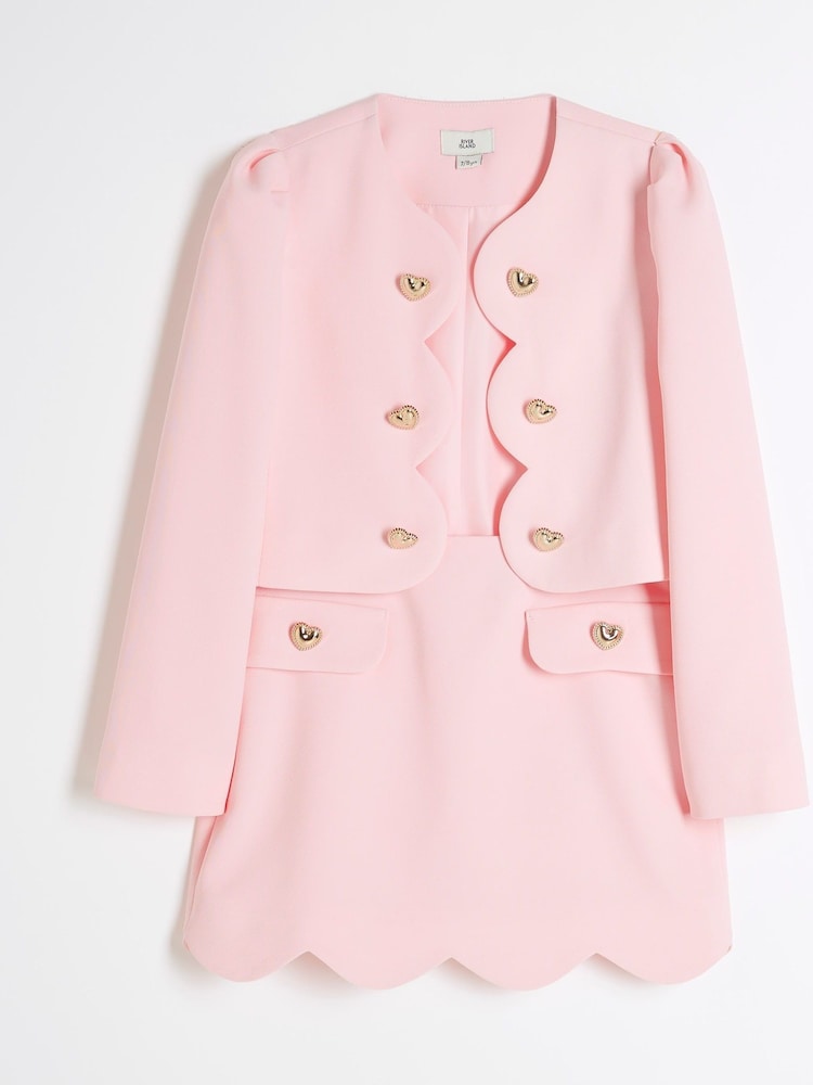 River Island Pink Girls Scallop Jacket and Skirt Set - Image 3 of 5