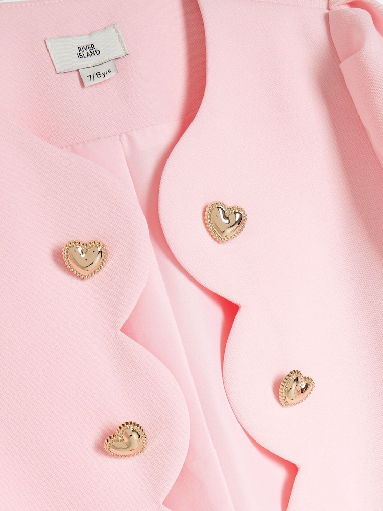 River Island Pink Girls Scallop Jacket and Skirt Set - Image 4 of 5