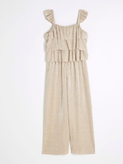 River Island Girls Gold Plisse Ruffle Jumpsuit - صورة 1 من 4