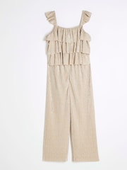 River Island Girls Gold Plisse Ruffle Jumpsuit - صورة 2 من 4