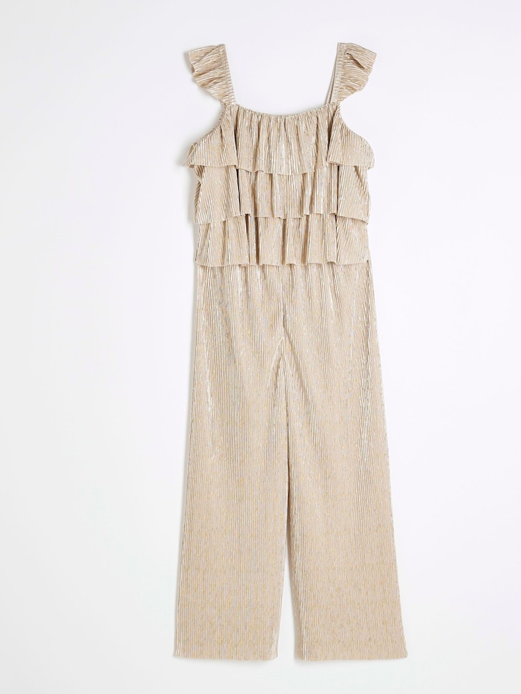 River Island Girls Gold Plisse Ruffle Jumpsuit - صورة 2 من 4