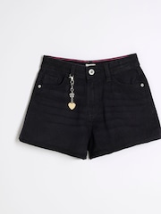 River Island Black Girls Denim Circle 100% Cotton Shorts - Image 1 of 4