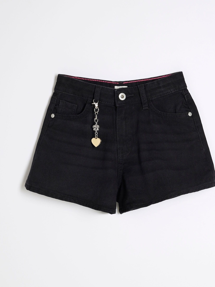 River Island Black Girls Denim Circle 100% Cotton Shorts - Image 1 of 4