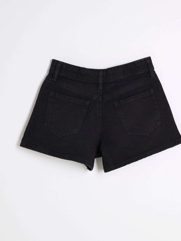 River Island Black Girls Denim Circle 100% Cotton Shorts - Image 2 of 4