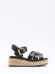 River Island Black Girls Faux Leather Weave Wedge Sandals - Image 1 of 5