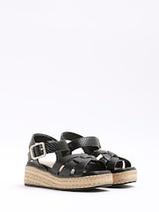 River Island Black Girls Faux Leather Weave Wedge Sandals - Image 2 of 5