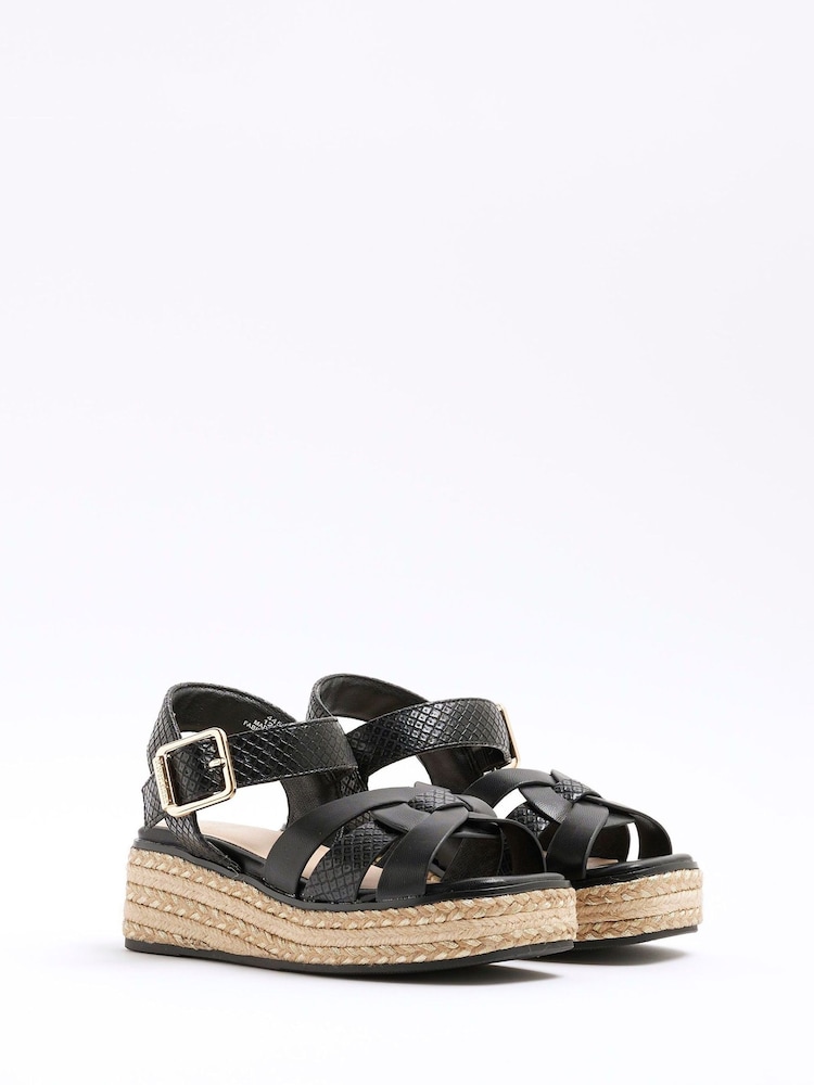 Negro - River Island Girls Faux Leather Weave Wedge Sandals - Imagen 2 de 5 Negro - River Island Girls Faux Leather Weave Wedge Sandals - Imagen 2 de 5
