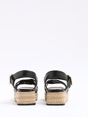 River Island Black Girls Faux Leather Weave Wedge Sandals - Image 3 of 5