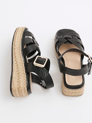 River Island Black Girls Faux Leather Weave Wedge Sandals - Image 4 of 5