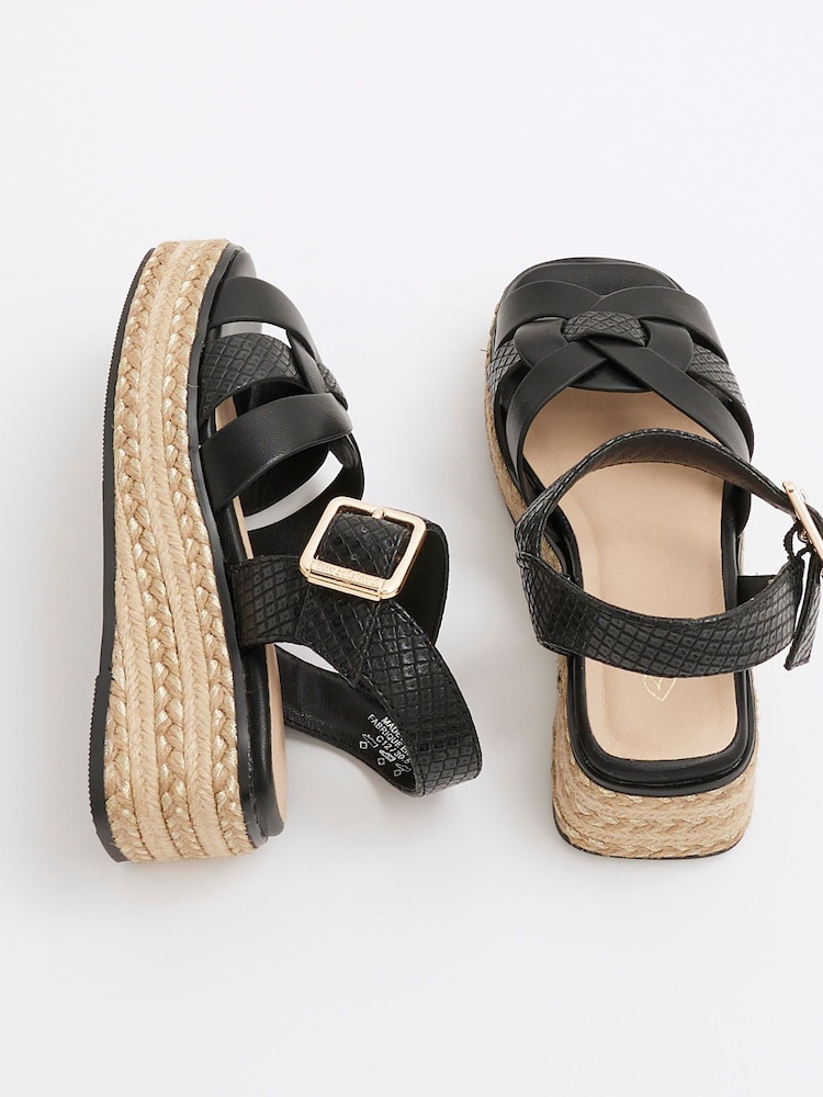 River Island Black Girls Faux Leather Weave Wedge Sandals - Image 4 of 5