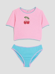 River Island Pink Girls Cherry T-Shirt Bikini - Image 1 of 4