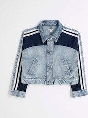 River Island Blue Girls 100% Cotton Hybrid Denim Jacket - Image 1 of 4