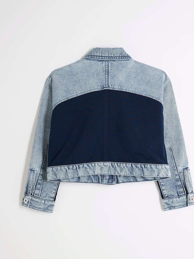 River Island Blue Girls 100% Cotton Hybrid Denim Jacket - Image 2 of 4