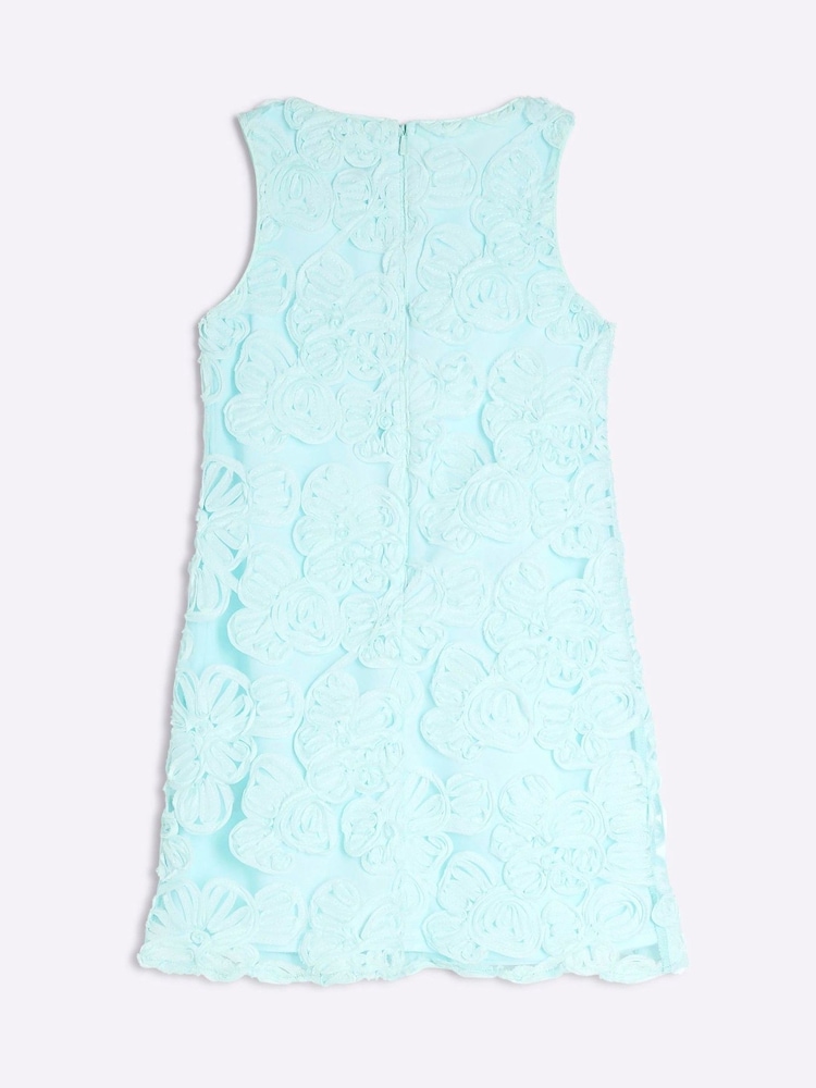 River Island Blue Girls 3D Flower Shift Dress - Image 2 of 4