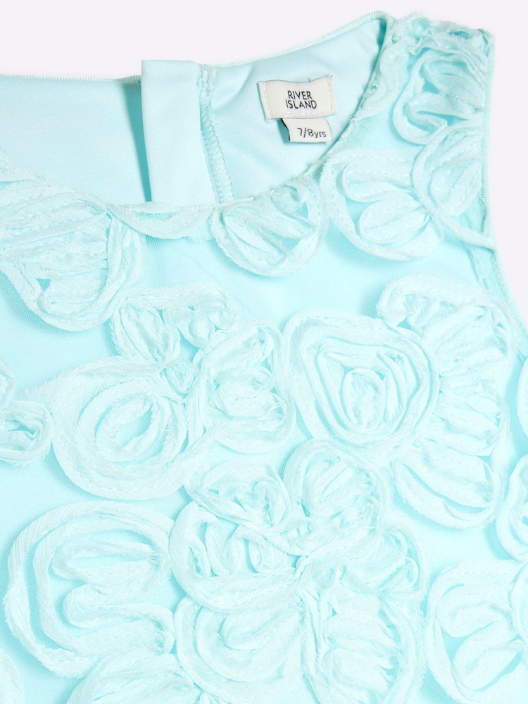 River Island Blue Girls 3D Flower Shift Dress - Image 3 of 4
