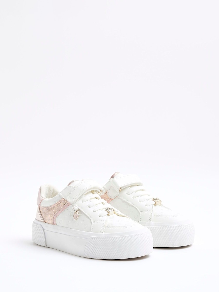 River Island Pink Girls Monogram Trainers - Image 2 of 4