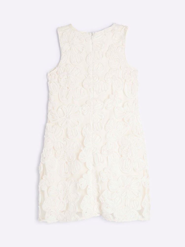 River Island Cream Girls 3D Flower Shift Dress - Image 2 of 5