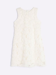 River Island Cream Girls 3D Flower Shift Dress - Image 3 of 5