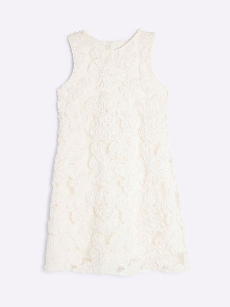 River Island Cream Girls 3D Flower Shift Dress - Image 3 of 5