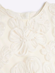 River Island Cream Girls 3D Flower Shift Dress - Image 4 of 5