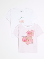 River Island Girls Graphic 100% Cotton Tops 2 Pack - Bild 1 von 4