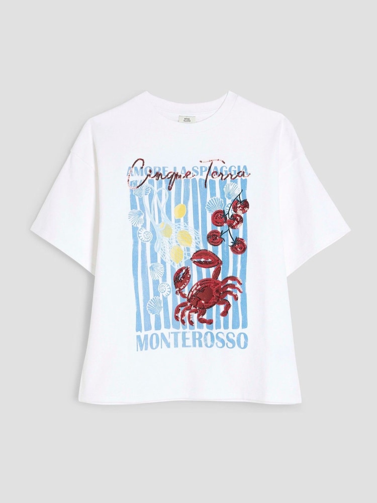 River Island White Girls Embellished 100% Cotton Top - Image 1 of 4
