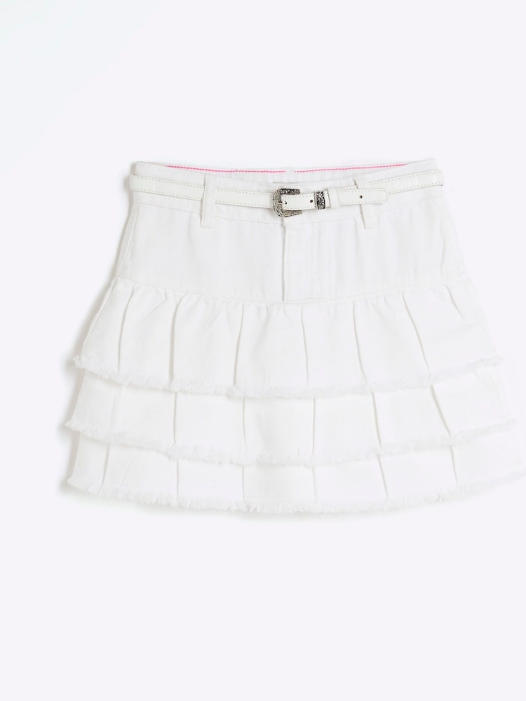 River Island White Girls 100% Cotton Denim Rara Skirt - Image 1 of 4