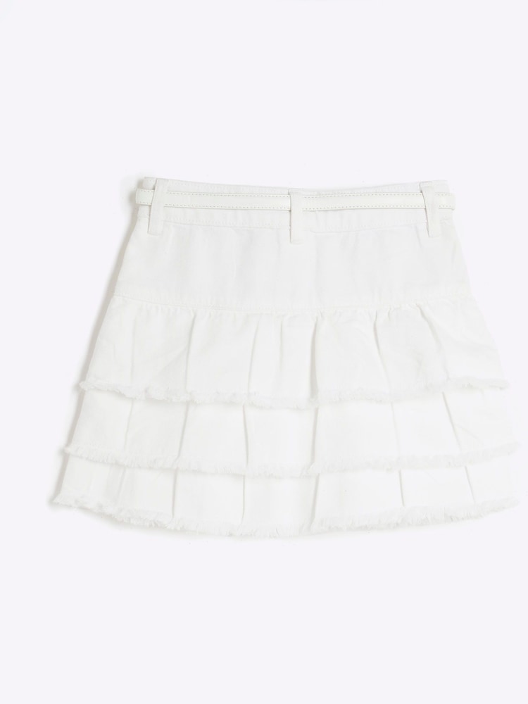 River Island White Girls 100% Cotton Denim Rara Skirt - Image 2 of 4